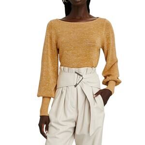 Intermix Mira Bishop Sleeve Boat Neck Sweater in Gold Feminine Holiday Women's P